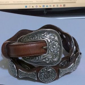 Tony Lama belt leather, silver tone decorations 32